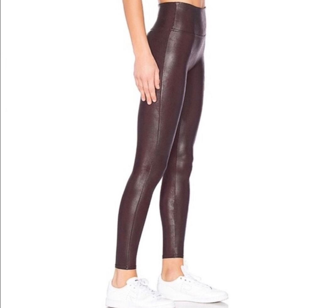 Spanx Faux Leather Leggings XS Burgundy Wine High Waisted Shaping Skinny
